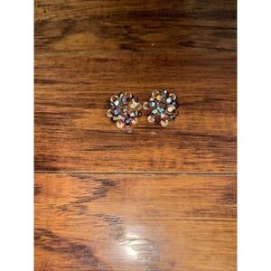 VTG LAGUNA  Aurora Borealis Crystal Cluster Clip-on Earrings Vintage Large Peach